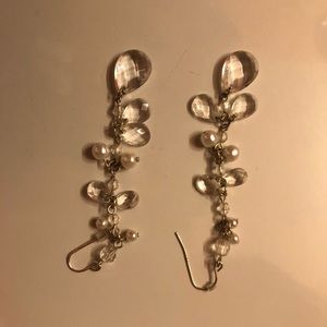 Silver and clear stone earrings, 3inch drop